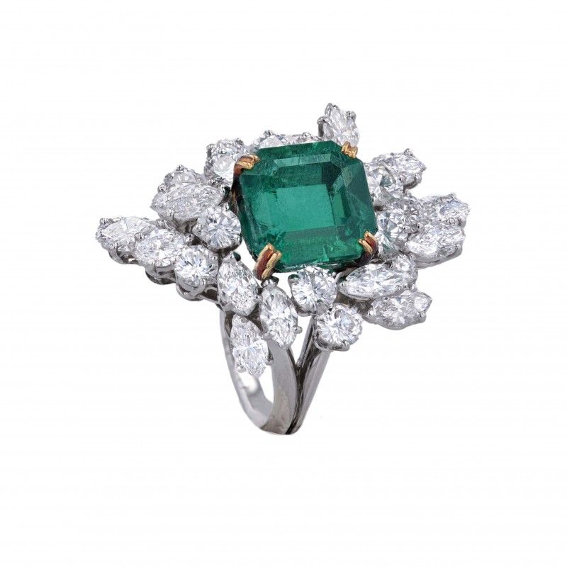 Ring-Smaragdring-Smaragd-Kolumbien-Platin-Brillanten-Diamanten