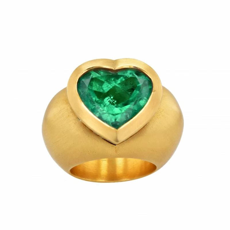 Ring-Sévigné-Gelbgold-Smaragd-Diamanten-Herzform