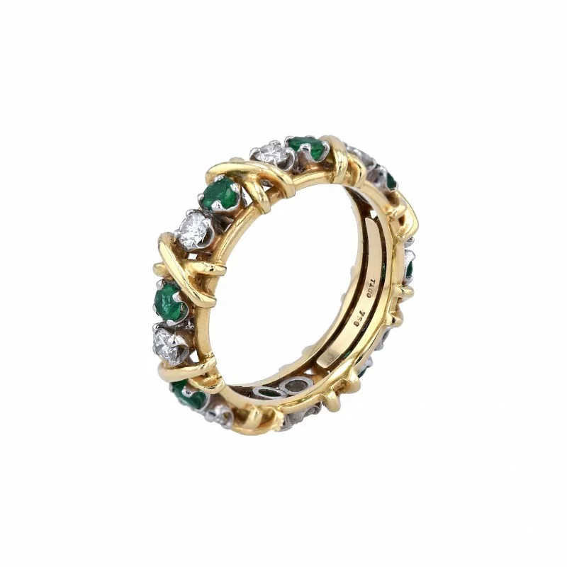 Ring-Tiffany & Co.-Schlumberger-Gelbgold-Brillanten-Smaragde-16 stone X Ring
