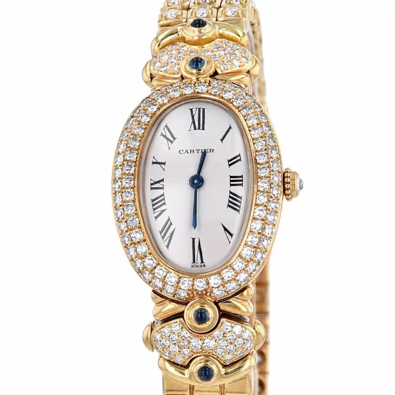 Uhr-Cartier-Baignoire-Gelbgold-Diamanten-Saphire-Saphircabochone-Quarz-Uhrwek