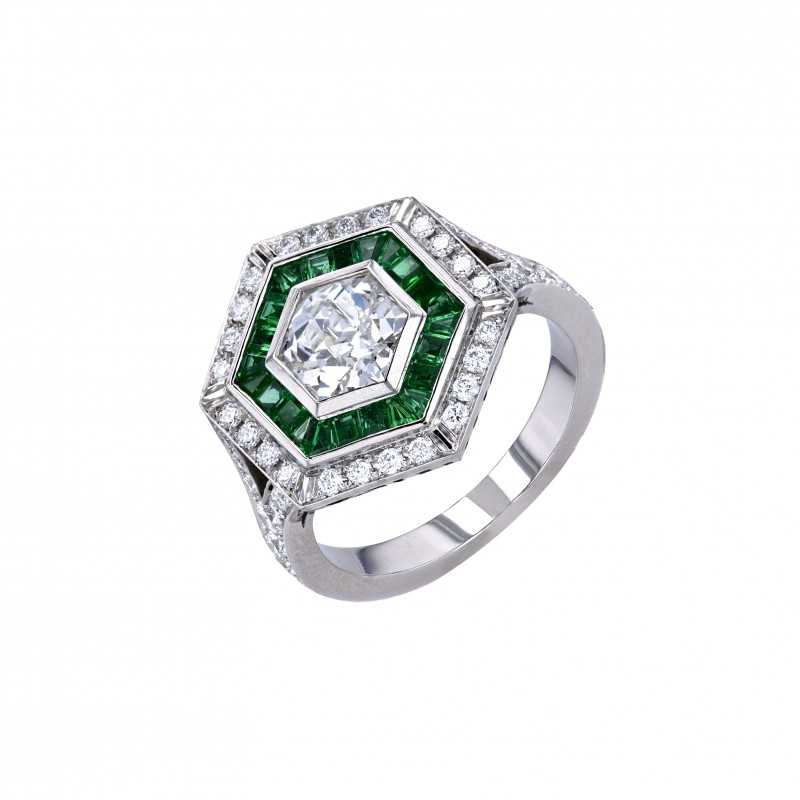 Ring-Platin-Diamant-Smaragde-Smaragdring-Diamantring