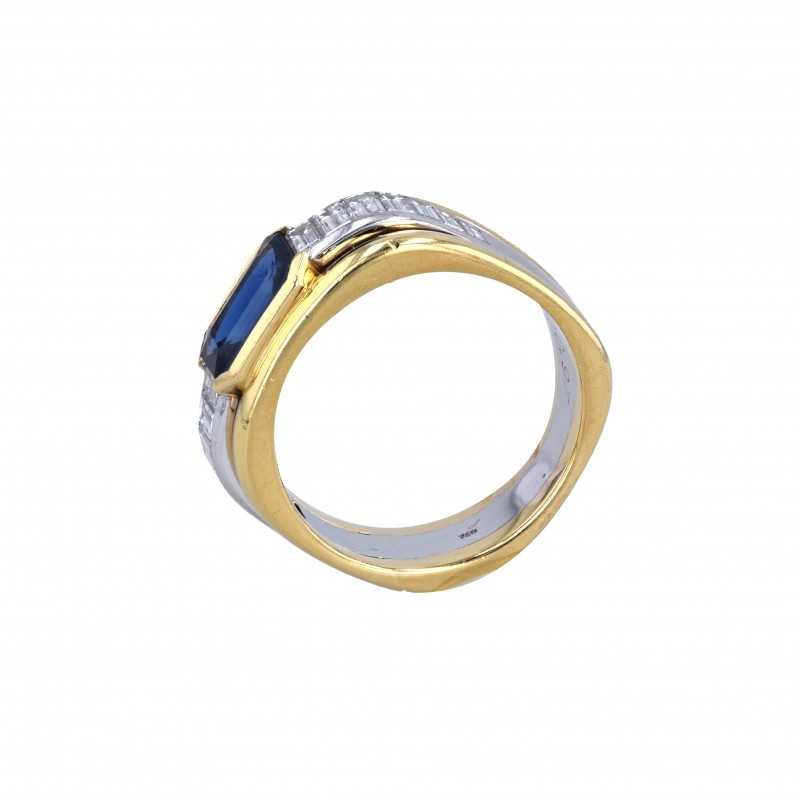 Ring mit Saphir-K07784-Ring in Gelbgold und Weißgold-Seitenansicht