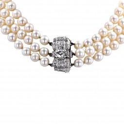Dreireihige Zuchtperlenkette-K07712-Perlenkette in Weißgold-Detailansicht