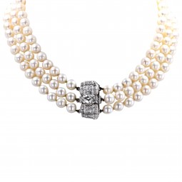 Dreireihige Zuchtperlenkette-K07712-Perlenkette in Weißgold
