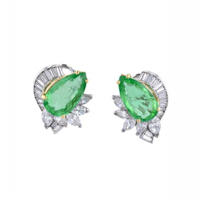 Smaragd Ohrclips mit Diamanten in Platin-K08186
