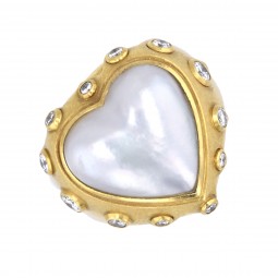 Herz Ring von Sévigné mit Mabéperle und Brillanten in Gelbgold-K05057