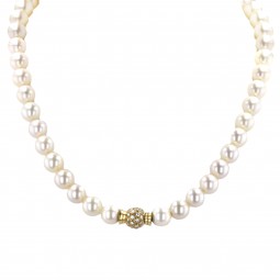 Perlenkette mit Diamanten in Gelbgold und Weißgold-K08337