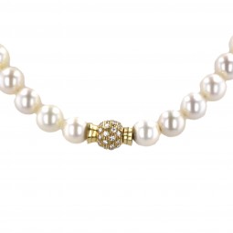 Perlenkette mit Diamanten in Gelbgold und Weißgold-K08337-Detailansicht