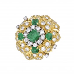 Smaragd Ring in Gelbgold mit Diamanten-K08637