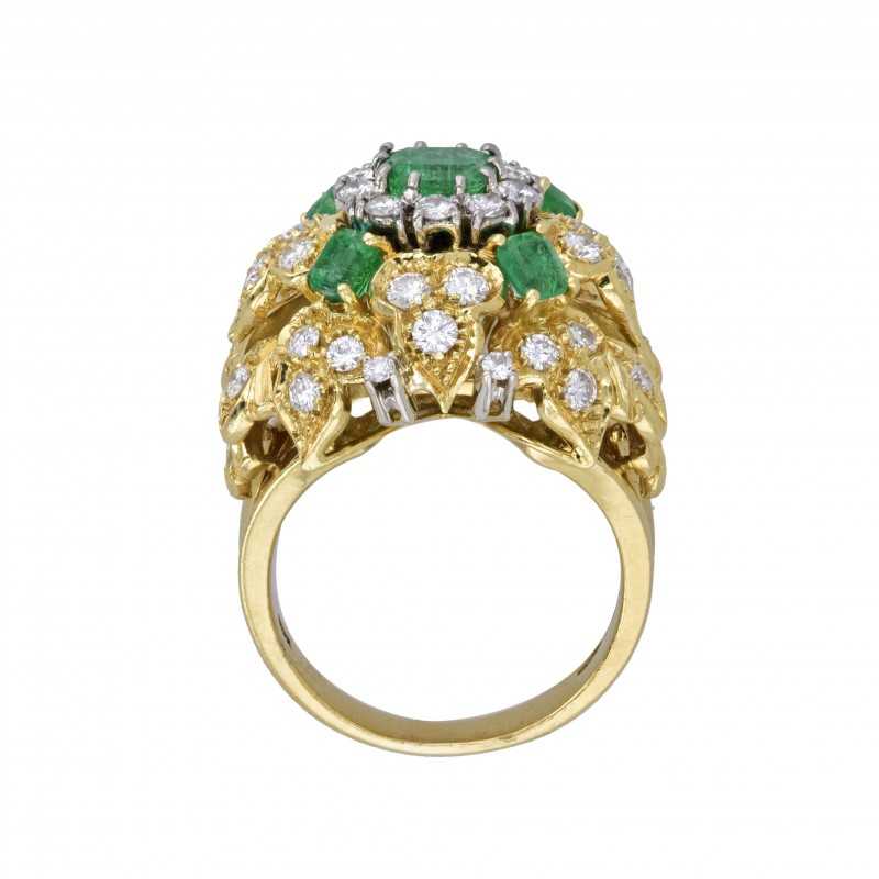 Smaragd Ring in Gelbgold mit Diamanten-K08637-Seitenansicht